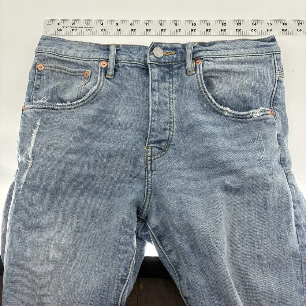 Purple Brand Jeans Men 30x33 Mid Indigo P002 Distressed Stretch Slim Fit Denim